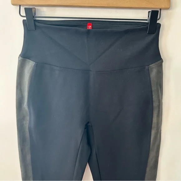 Spanx Women’s Black Faux Leather Panel Ponte Leggings, Size Small - Picture 6 of 13